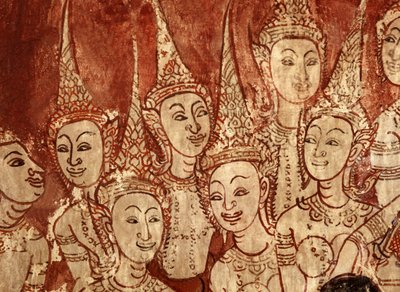 (Detail) of the Mural Paintings Showing Celestial Deities Dating from the Late Ayutthaya Period by Siamese School